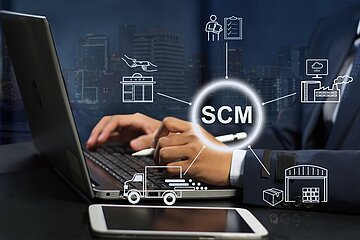 businessman analyse supply chain management ( SCM )
